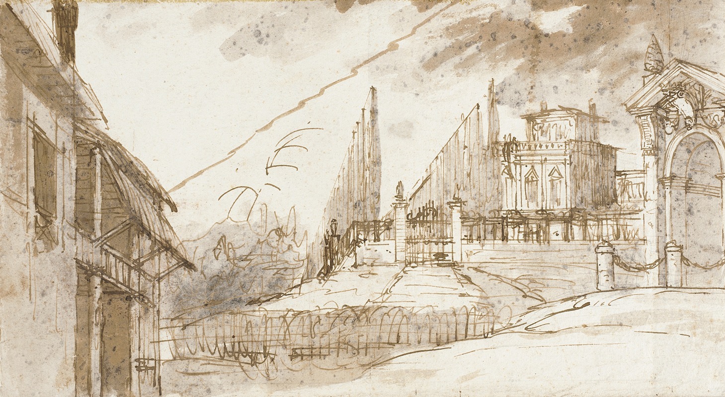 View with Villa and Building at Left by Domenico Fossati, 1743 - 1784 — digital art print download