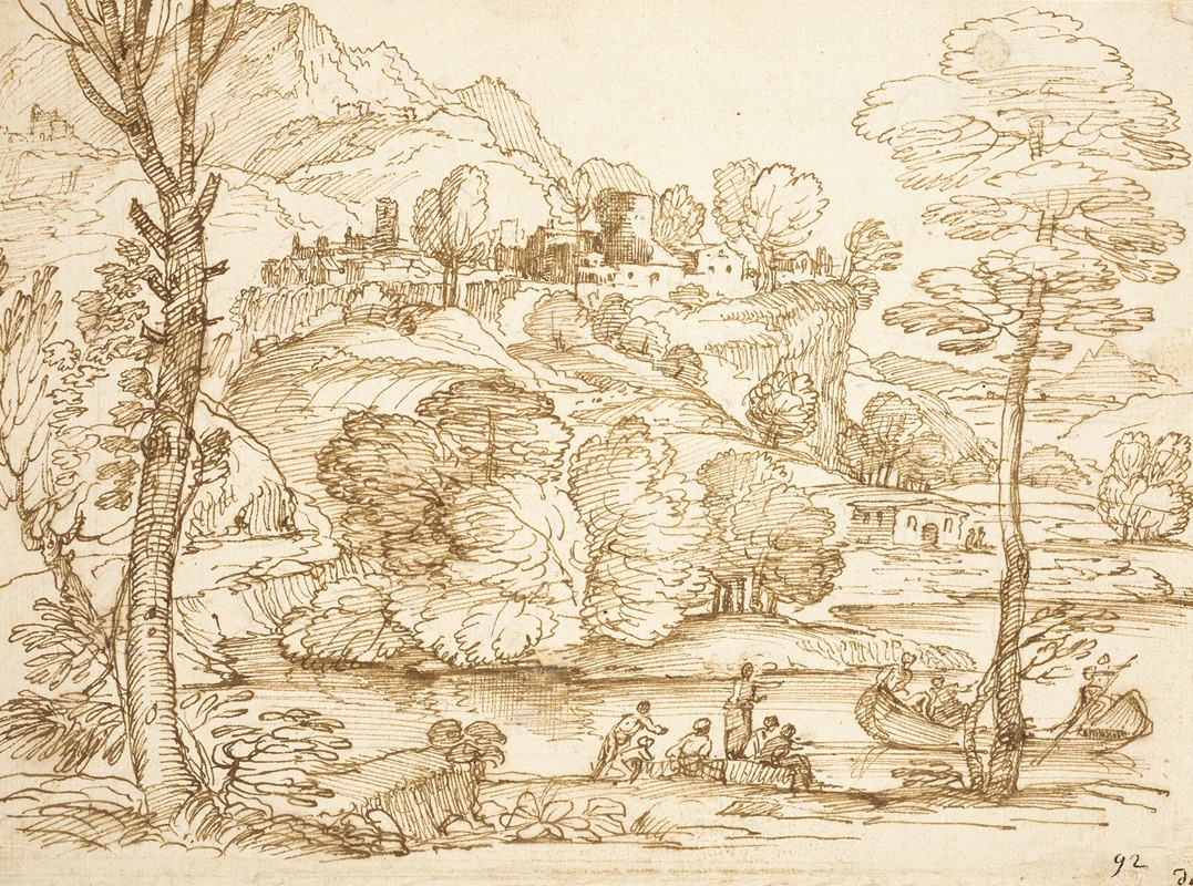 Landscape with River and Figures by Giovanni Francesco Grimaldi, 1600 - 1699 — digital art print download