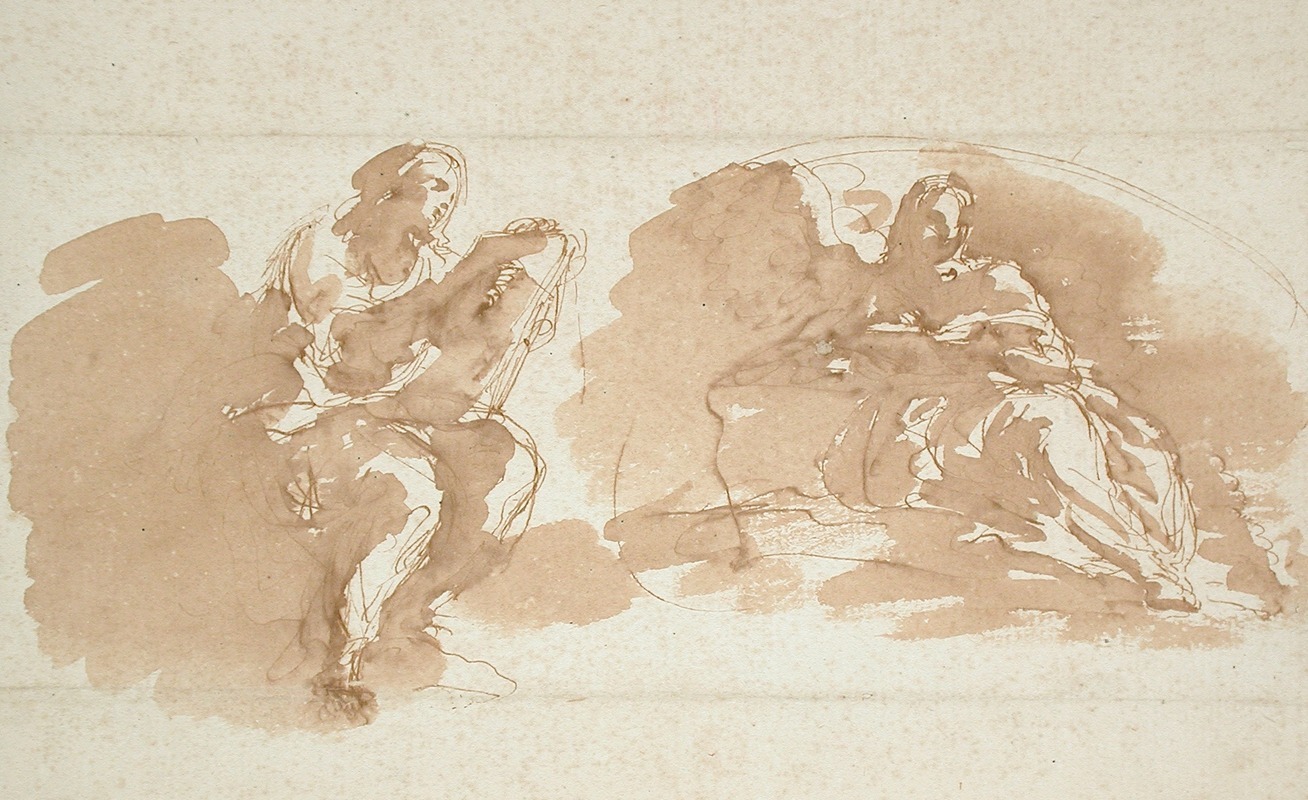 Two Seated Figures with Books by Джузеппе Бернардино Бизон — digital art print download