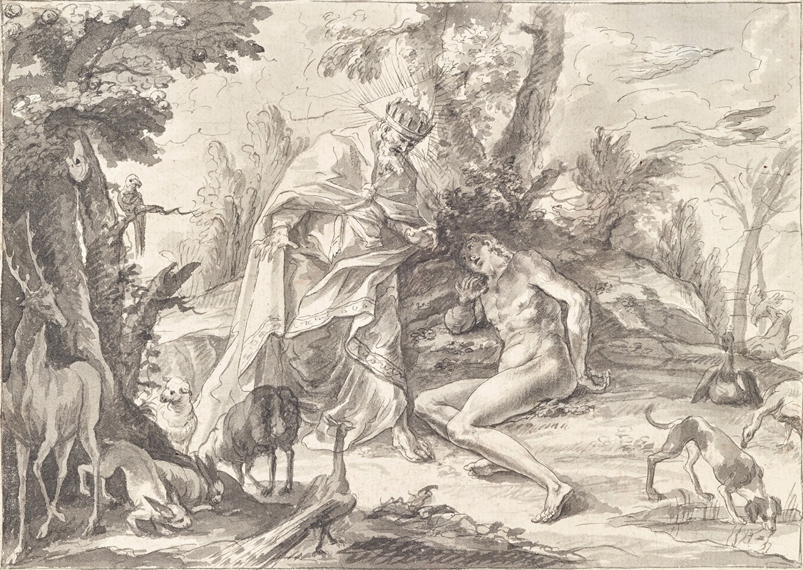 Gottvater und Adam im Paradies — Gottfried Bernhard Götz