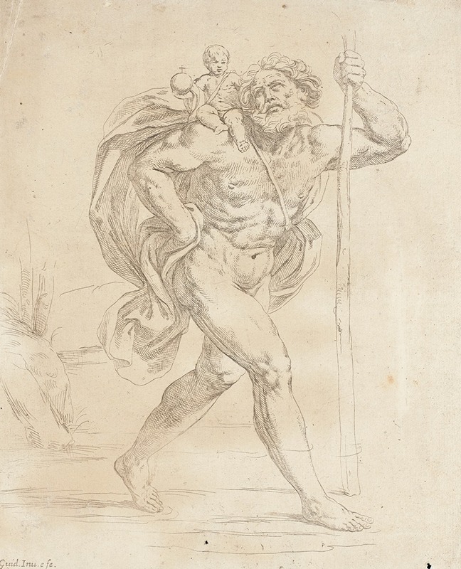 Saint Christopher and the Holy Child by Гвидо Рени, 1600-1640 — digital art print download