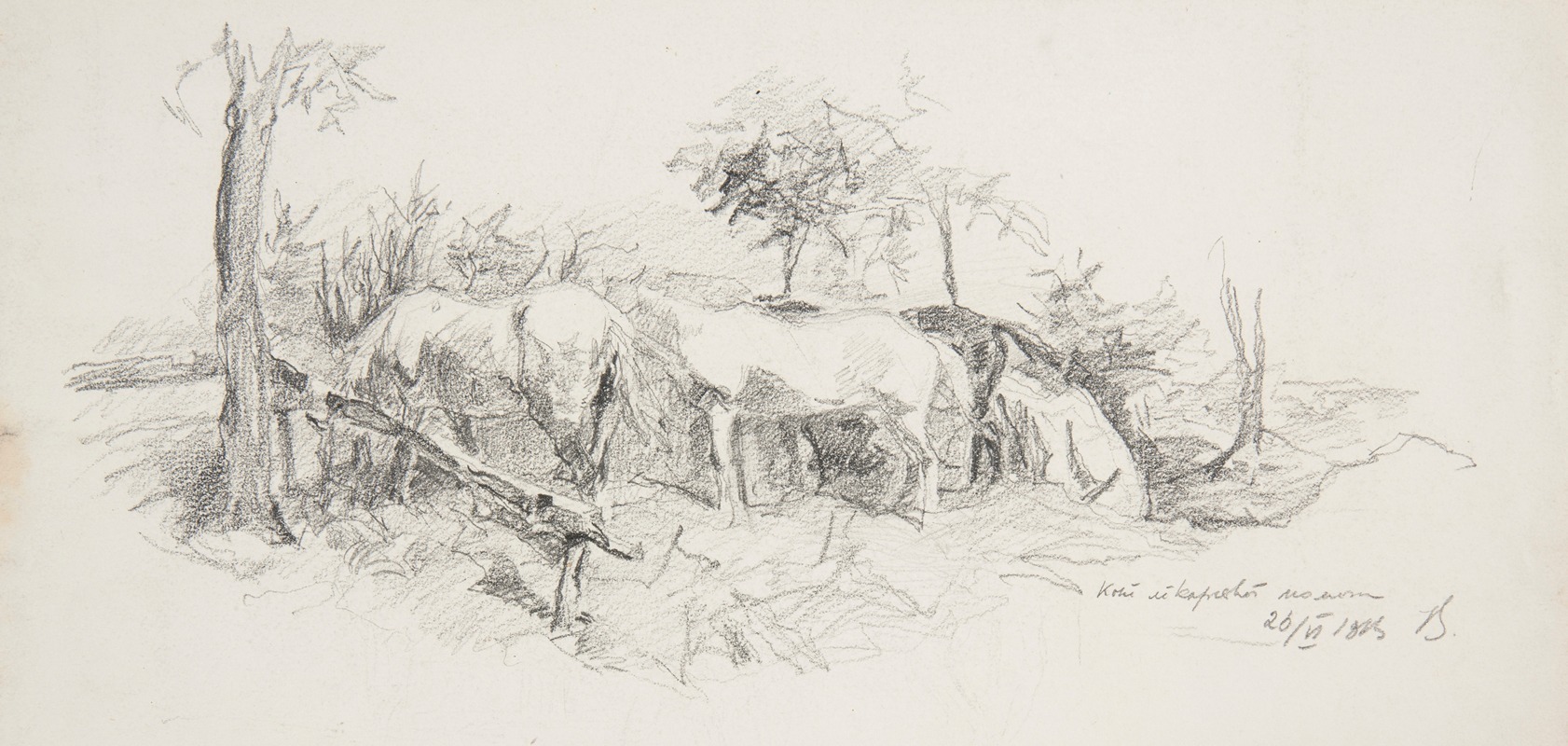 Szkic trzech pasących się koni by Иван Иванец, 1914 — digital art print download