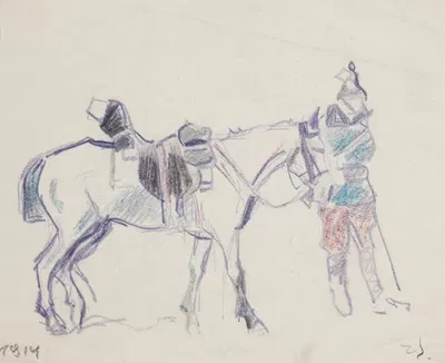 Ułan niemiecki z koniem by Иван Иванец, 1914 — digital art print download