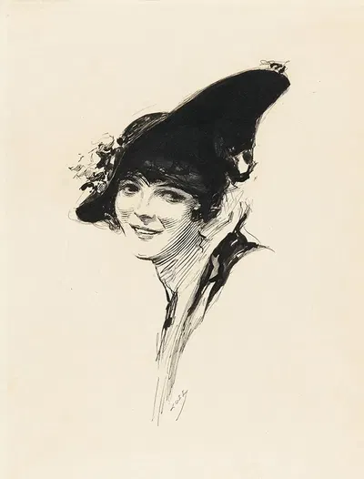Portrait of a Woman with a Hat by Joseph Clement Coll, 1916 — digital art print download