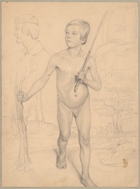 Study of a nude boy against a landscape — Józef Simmler