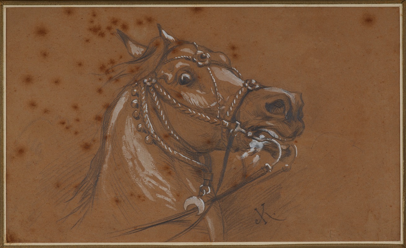 Study of a harnessed horse head by Юлиуш Коссак — digital art print download