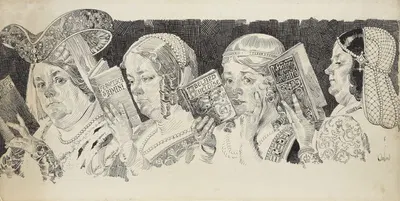 Line up of Women Reading Novels by Orson Lowell — digital art print download