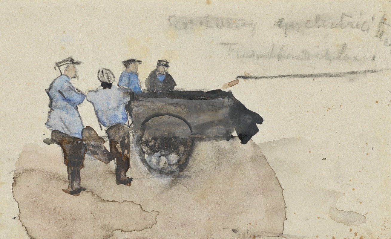 Vier werklieden met een kar by Адольф ле Комт, 1860 - 1921 — digital art print download
