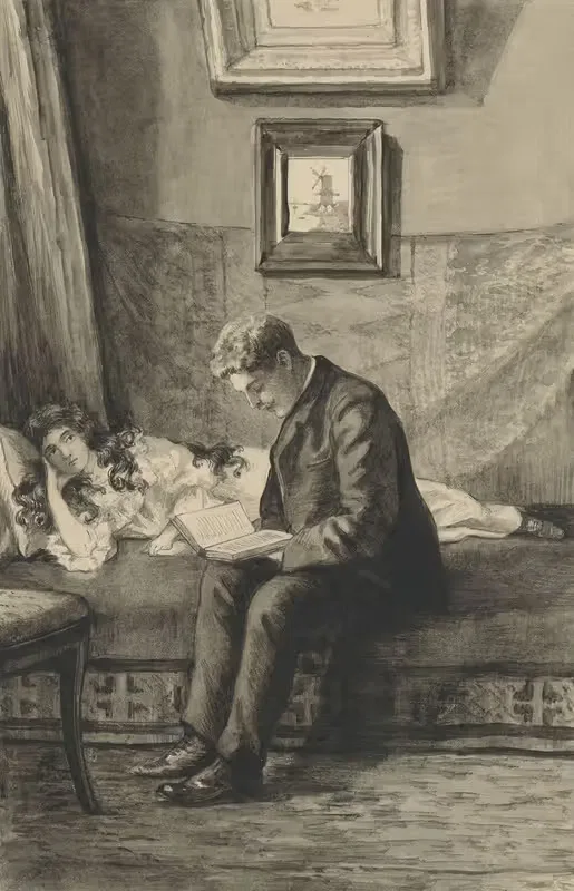 Молодой человек читает девушке by Анна Мария Круйфф, 1905 — digital art print download
