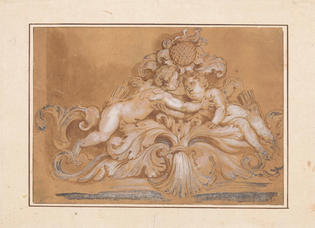 Ornament met twee putti by Аноним, 1650 - 1750 — digital art print download