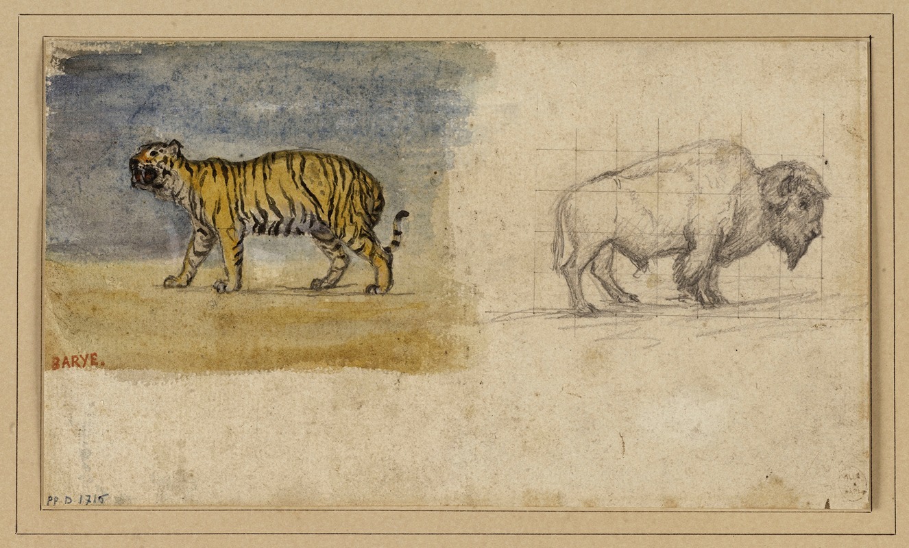 Etude d'un tigre et d'un bison by Антуан-Луи Барье — digital art print download