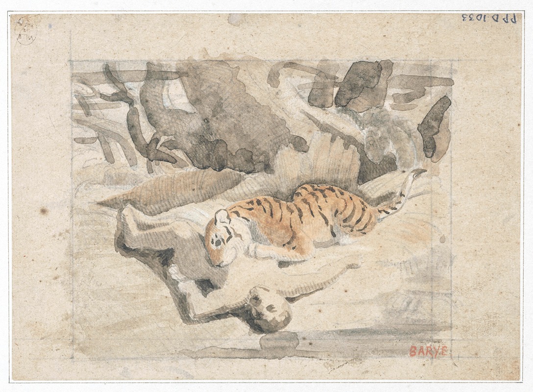 Tigre dévorant un homme by Антуан-Луи Барье — digital art print download