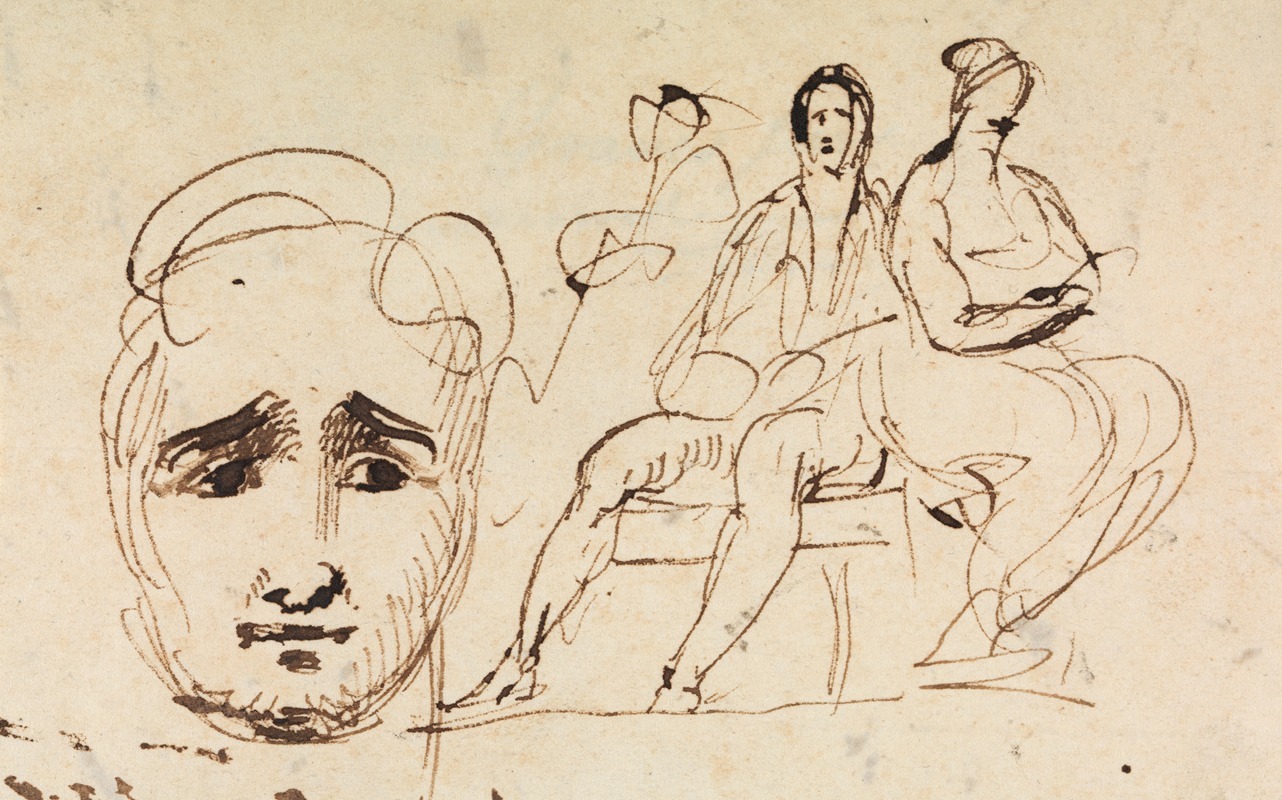Portrait Sketch and Seated Figures by Benjamin Robert Haydon — digital art print download