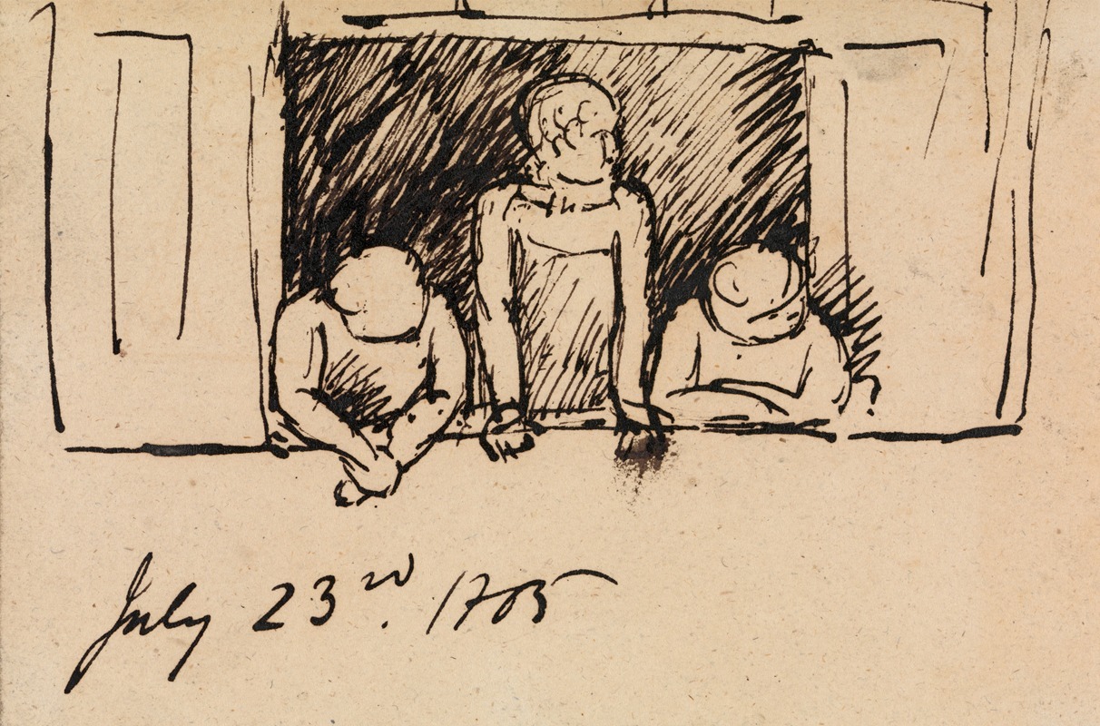 Study of Three Figures, Leaning on a Windowsill by Benjamin Robert Haydon, 1805 — digital art print download