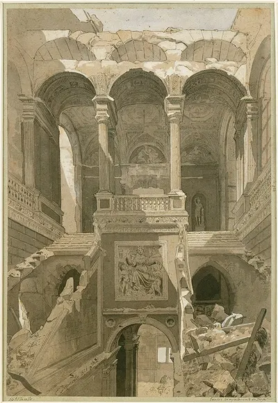 Ruines de l'hôtel de Ville, escalier des appartements du préfet. by Шарль-Жозеф Бовери, 1871 — digital art print download