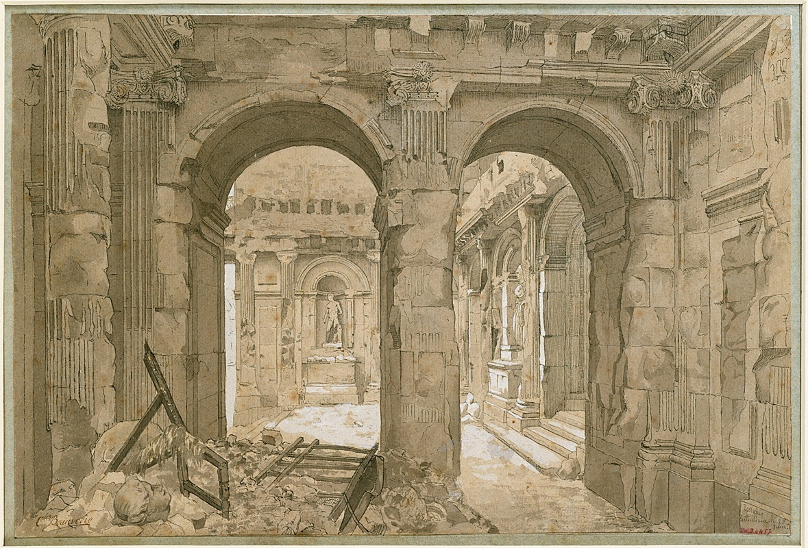 Ruines des Tuileries, le Portique. — Charles-Joseph Beauverie