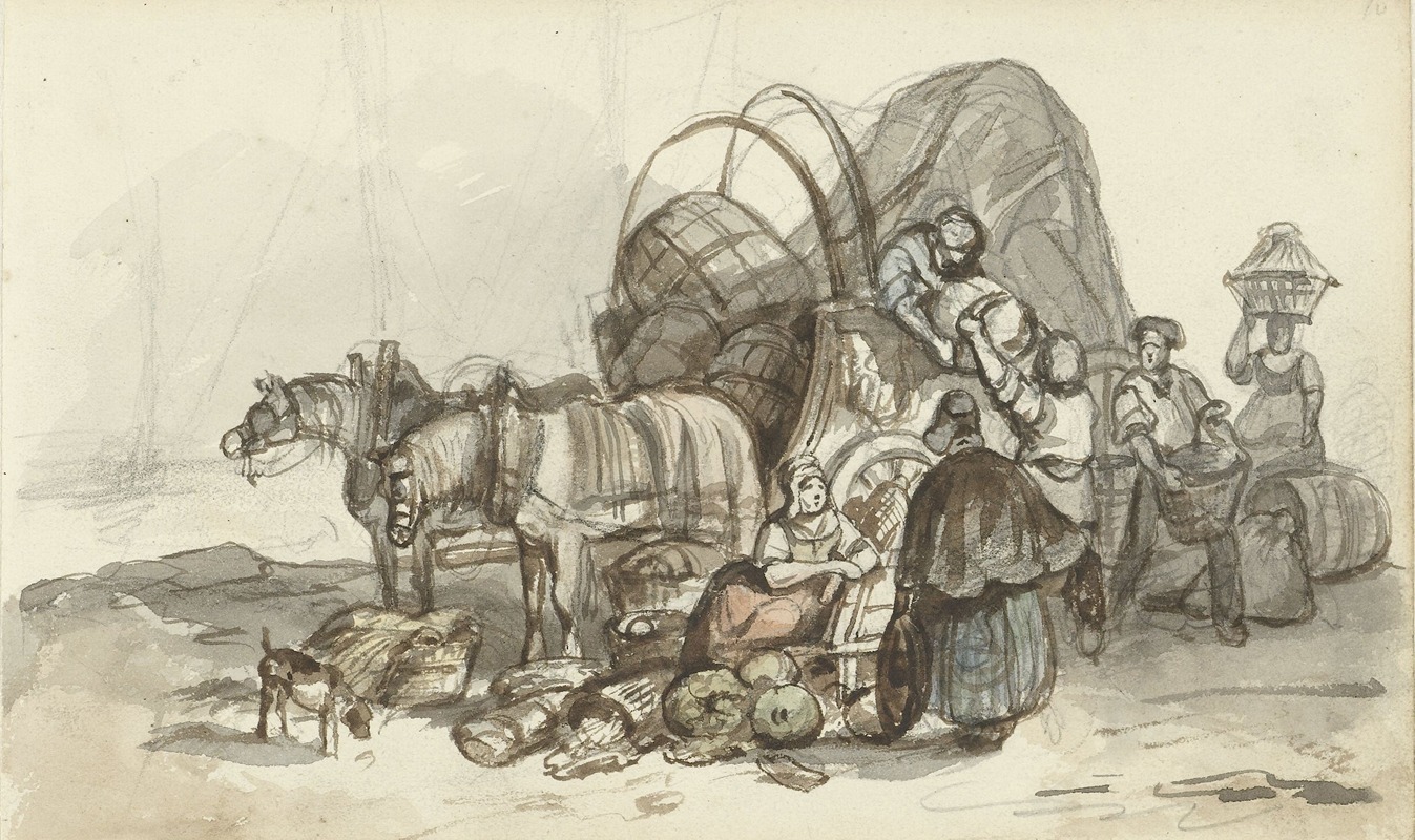Het uitladen van een wagen by Constantinus Cornelis Huysmans, 1820 - 1886 — digital art print download