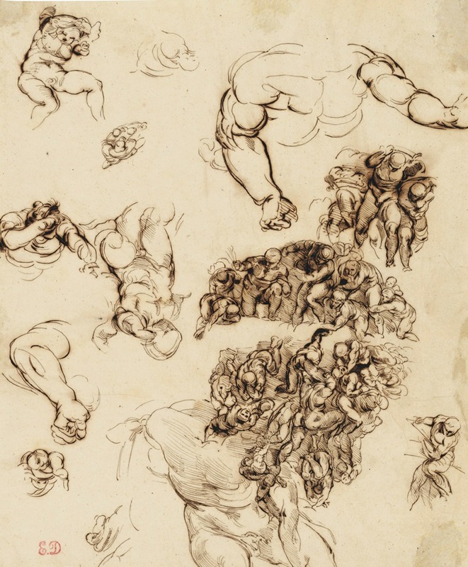 Studies of nude figures, after Michelangelo — Eugène Delacroix