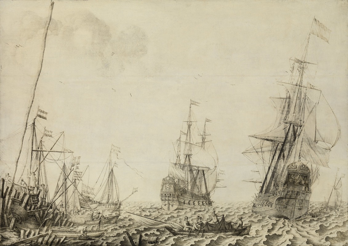Ships near a Harbor by Experiens Sillemans, 1649 — digital art print download