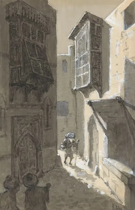 Man met bepakking in een straat — H.C. Louwerse