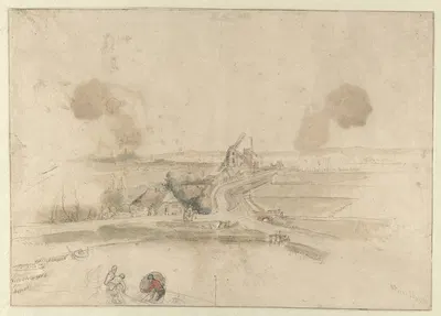 Landscape with Houses and Two Windmills along a Road, with Three Fishermen in the Foreground by Хендрик Аверкамп — digital…