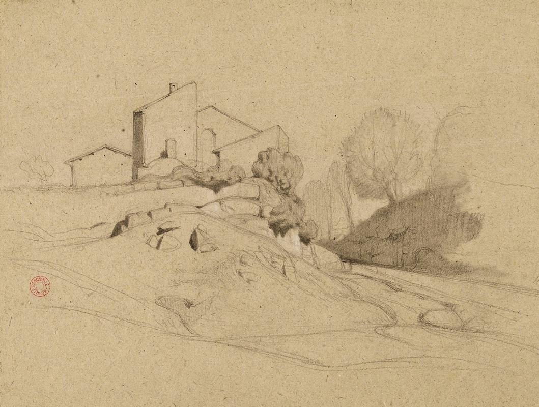 Paysage (maison sur un promontoire) — Jean-Achille Benouville