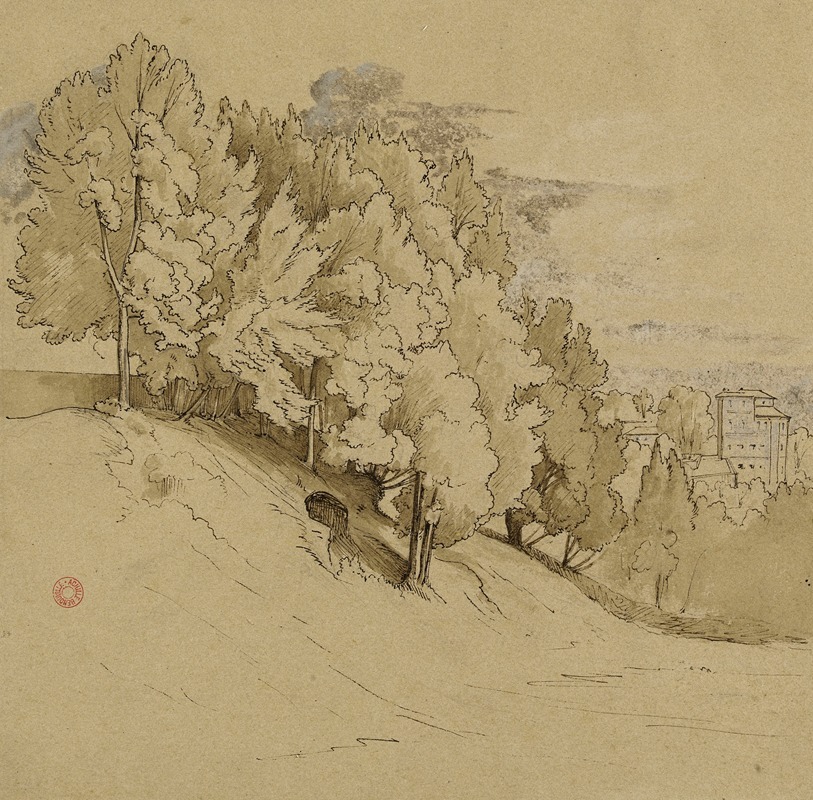 Paysage vallonné avec constructions by Жан-Ашиль Бенувиль — digital art print download