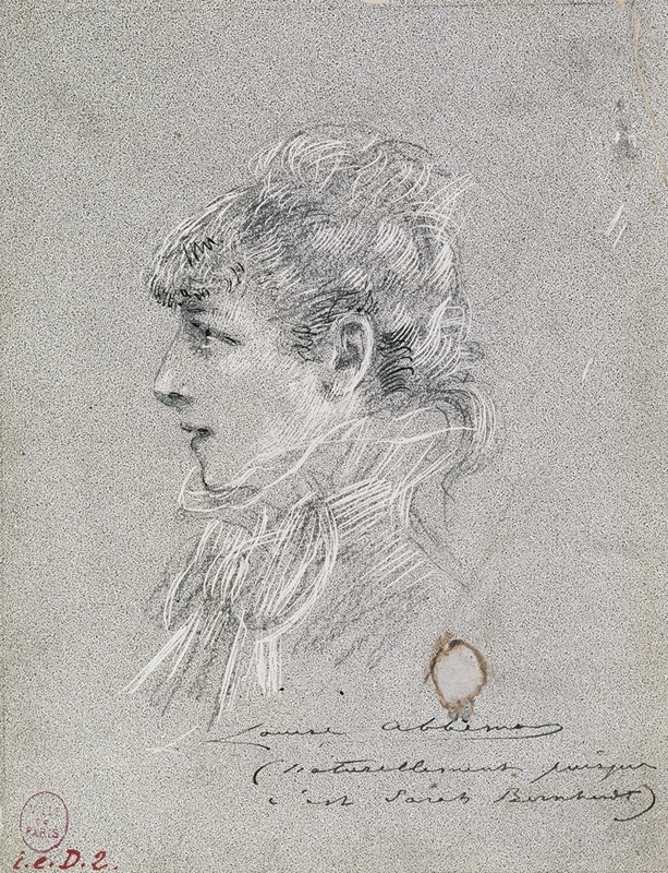 Portrait de Sarah Bernhardt en buste, profil de gauche — Louise Abbéma