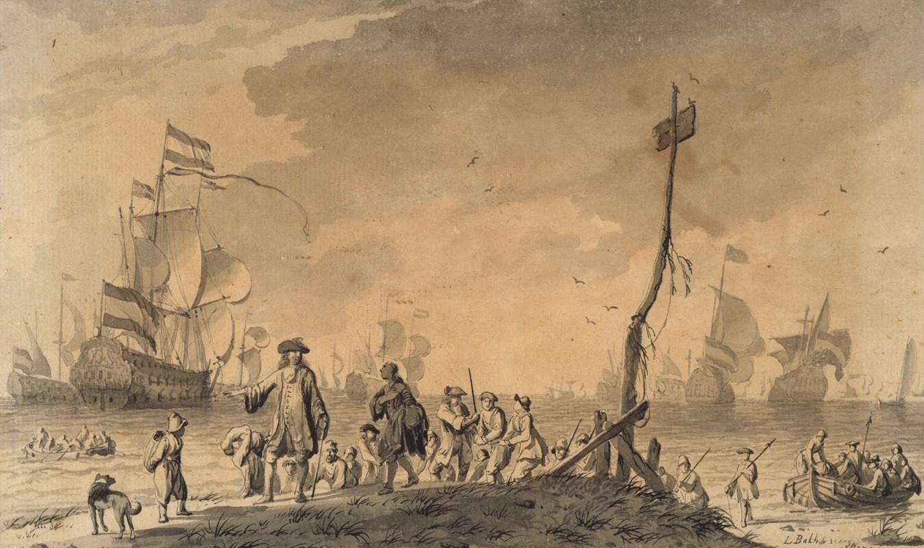 Dutch fleet near a coast by Людольф Бахуизен — digital art print download