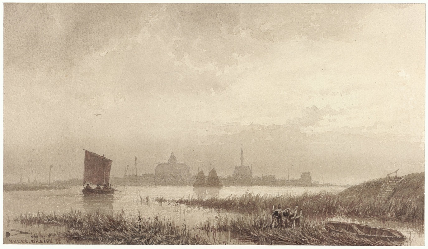 Gezicht op Veere by Petrus Franciscus Greive, 1855 — digital art print download