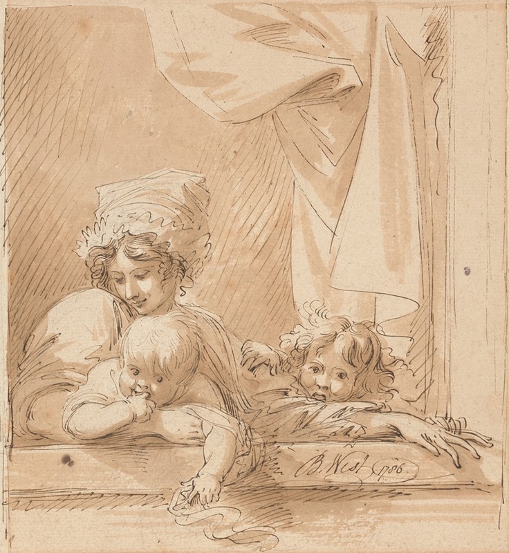 A Mother and Two Children by Бенджамин Уэст, 1786 — digital art print download