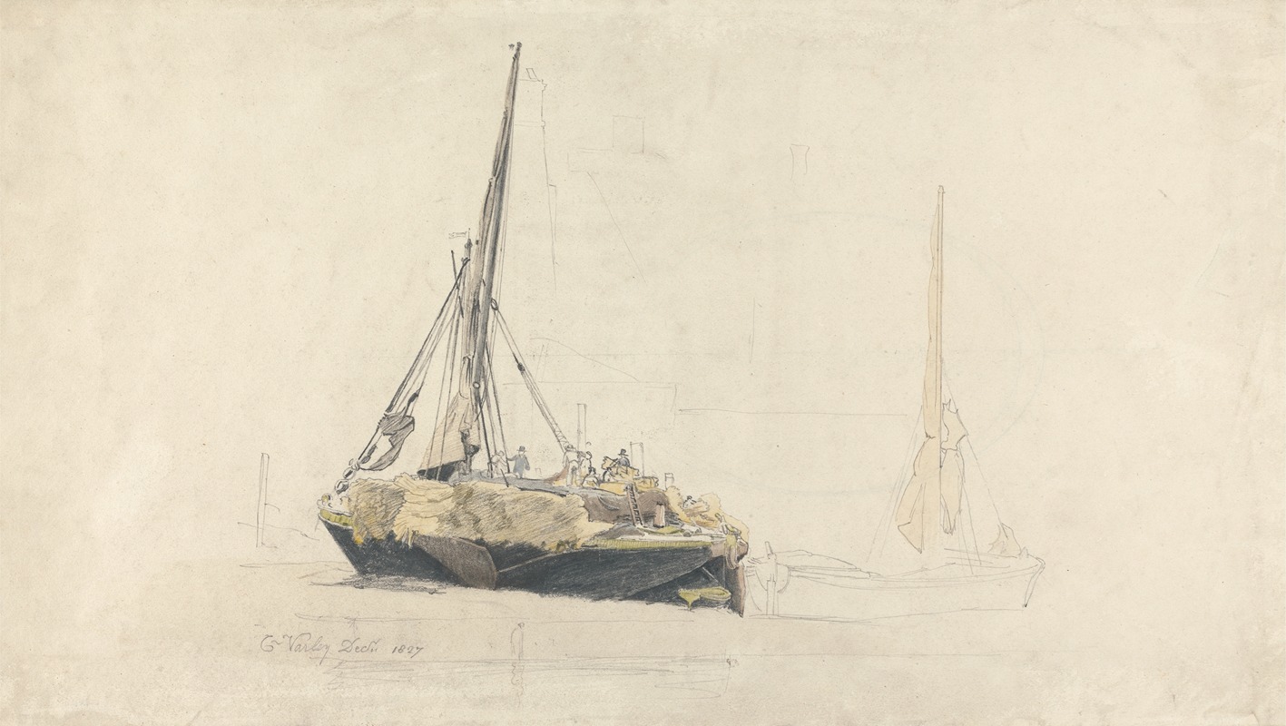A Sailing Barge being loaded with Hay by Корнелиус Варли, 1827 — digital art print download