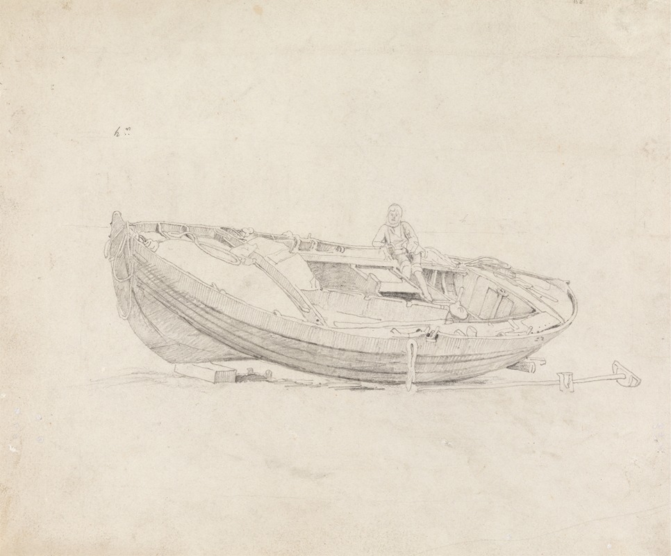 Study of Moored Boat with Seated Figure — Cornelius Varley