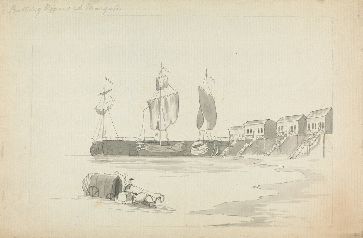 Bathing Houses at Margate by Эдвард Фрэнсис Берни — digital art print download