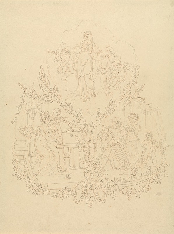 Female Figures and Putti Playing Musical Instruments — Edward Francis Burney