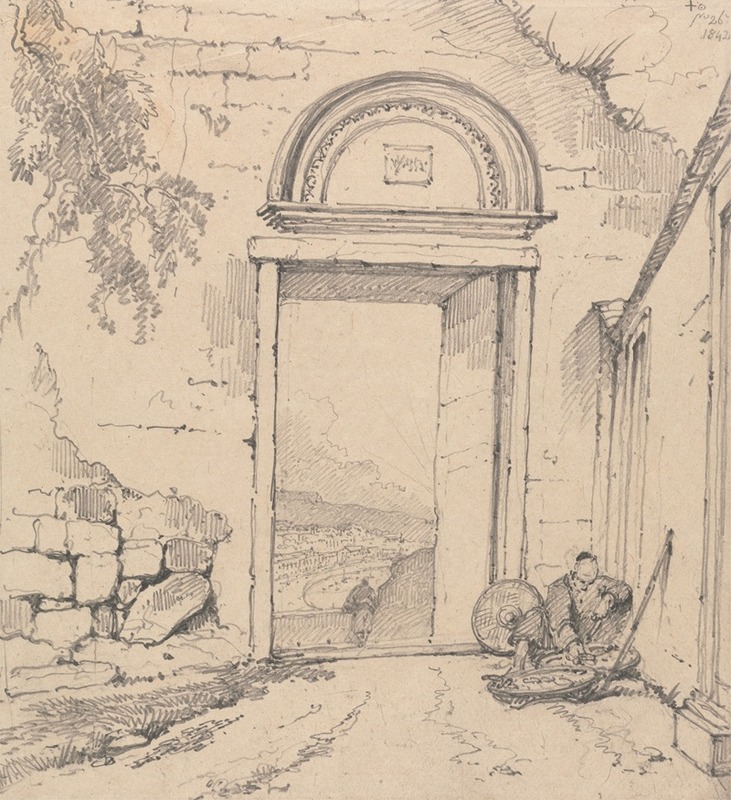 Peasant Seated by a Doorway by Джордж Чиннери, 1842 — digital art print download