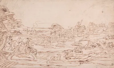Riders and Hounds in an Open Landscape by Джеймс Сеймур — digital art print download