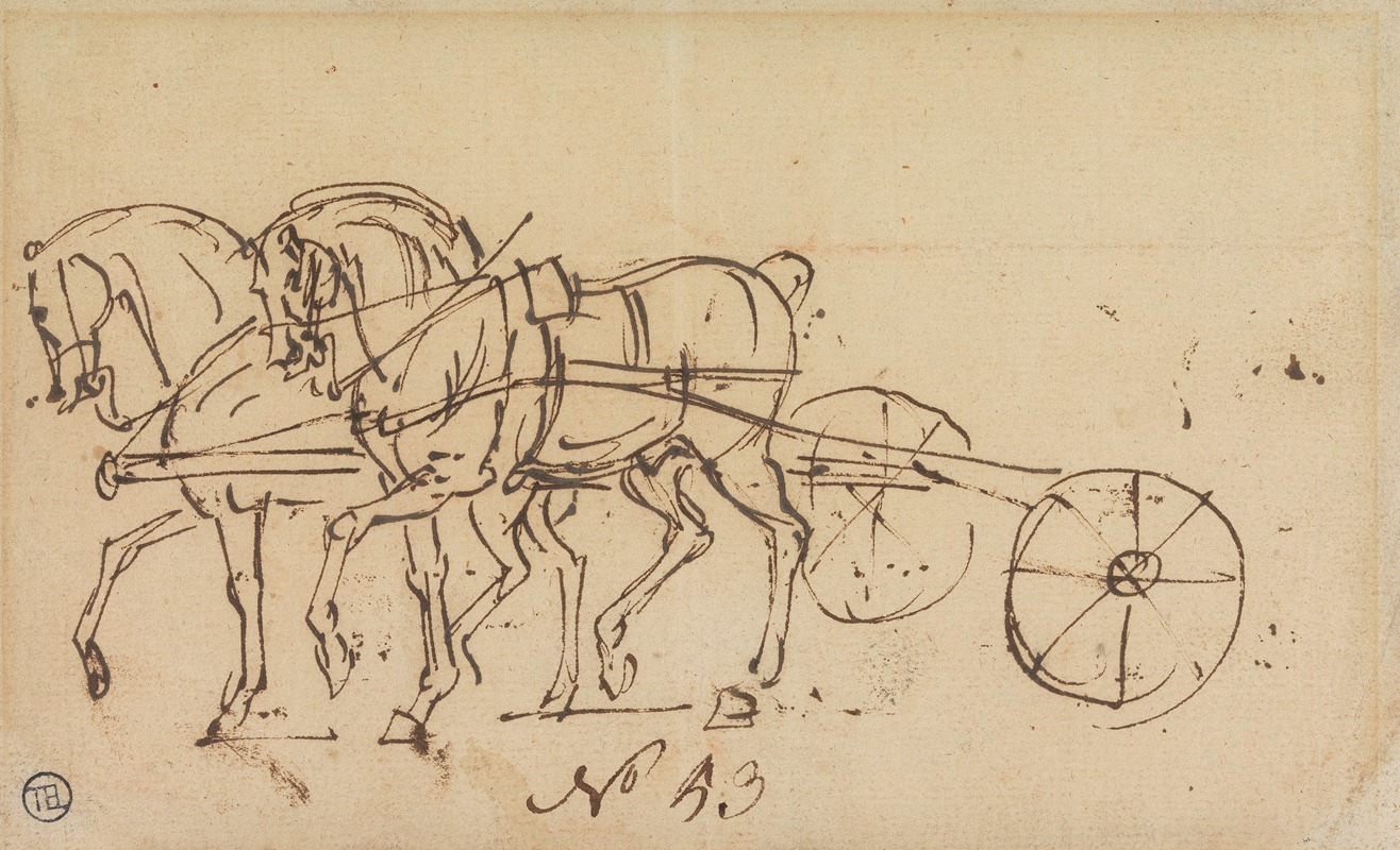 Two Horses Trotting in Harness by Джеймс Сеймур — digital art print download