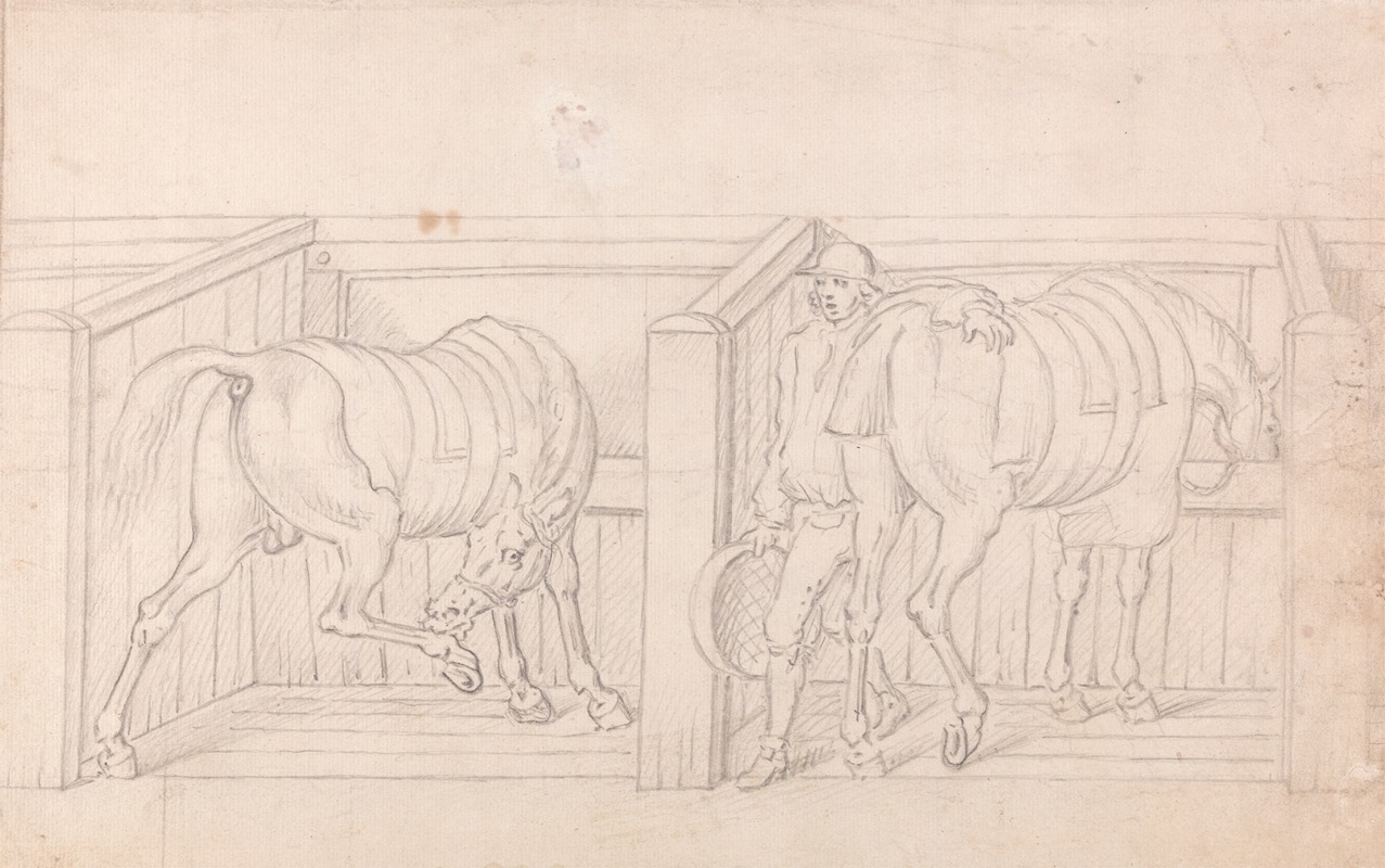 Two Saddled Horses in Stalls in a Stable — James Seymour