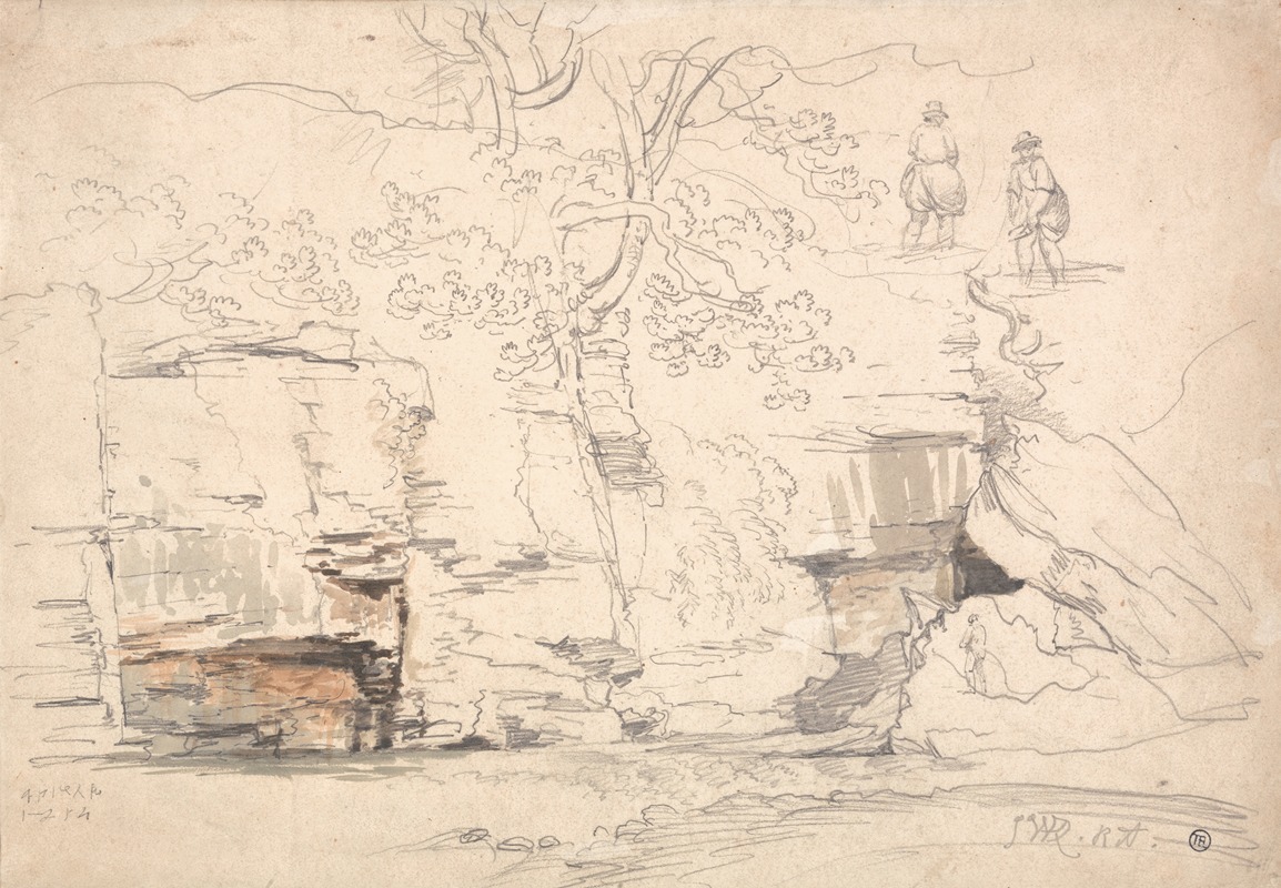 A Rocky Hillside with Trees and Figures by Джеймс Уорд — digital art print download