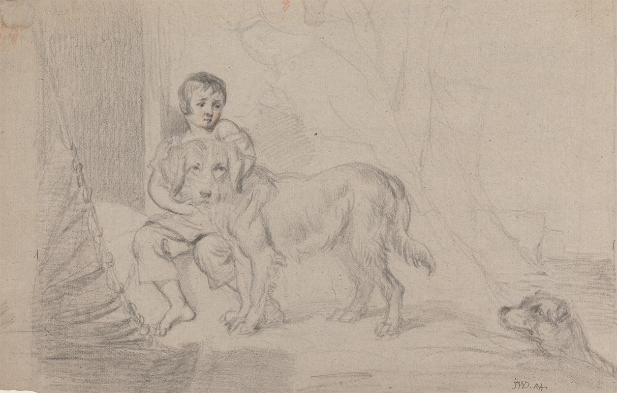 A Young Boy with Dogs by Джеймс Уорд — digital art print download
