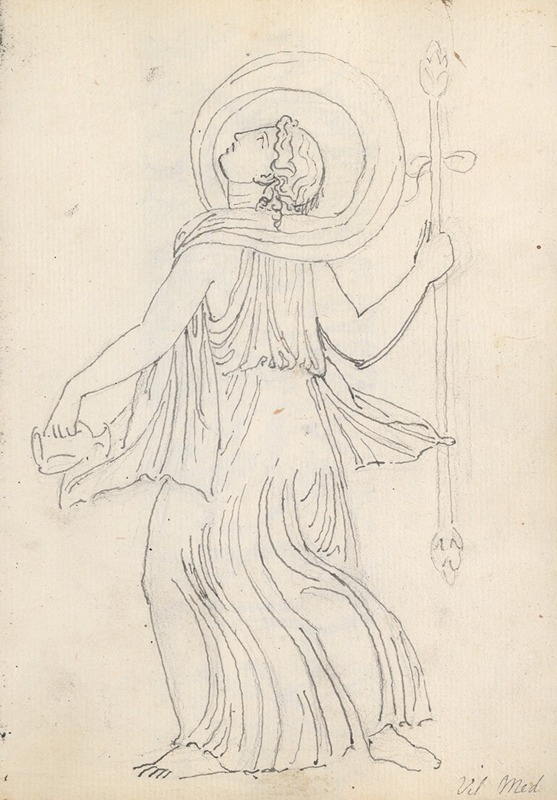 Dancing Maenade with Thyrsus and Small Amphora by Джон Флаксмен, 1787 — digital art print download