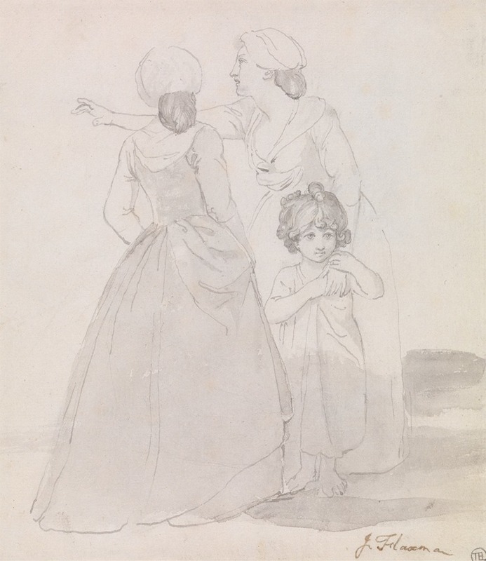 Two Women and a Child by Джон Флаксмен — digital art print download