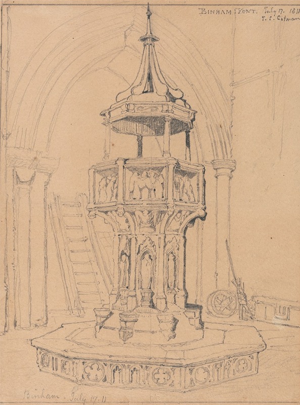 Font in Binham Church, Norfolk — John Sell Cotman