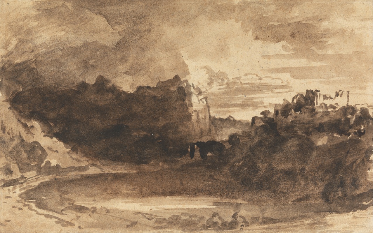 Romantic Landscape with Cliffs and a Castle by Джон Варли — digital art print download