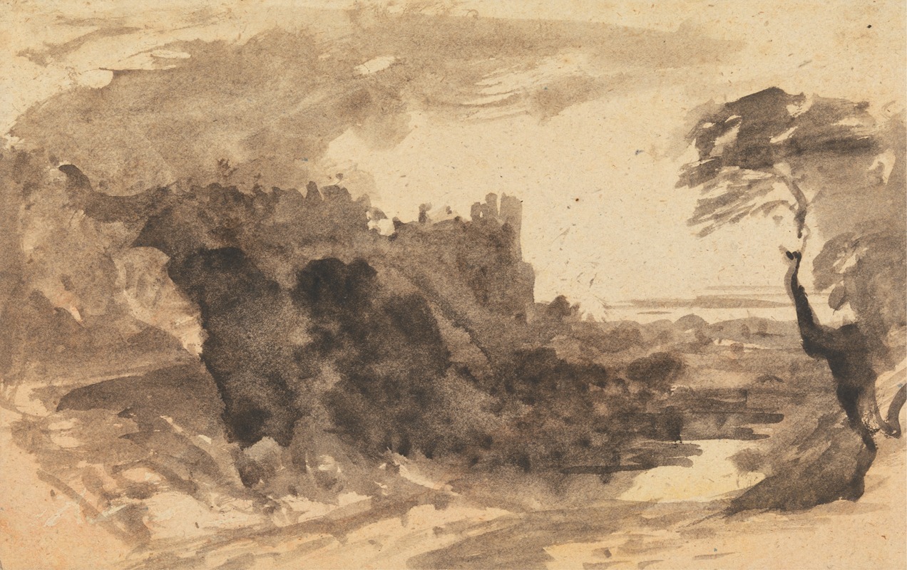 Romatic Landscape with a Castle and a Tree on the Right — John Varley