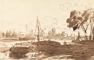 Ships on a River with Buildings in the Distance by Джон Варли — digital art print download