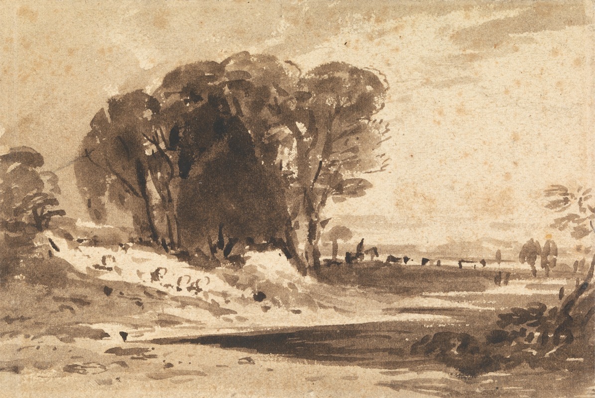 Trees on a Knoll by a Stream by John Varley — digital art print download