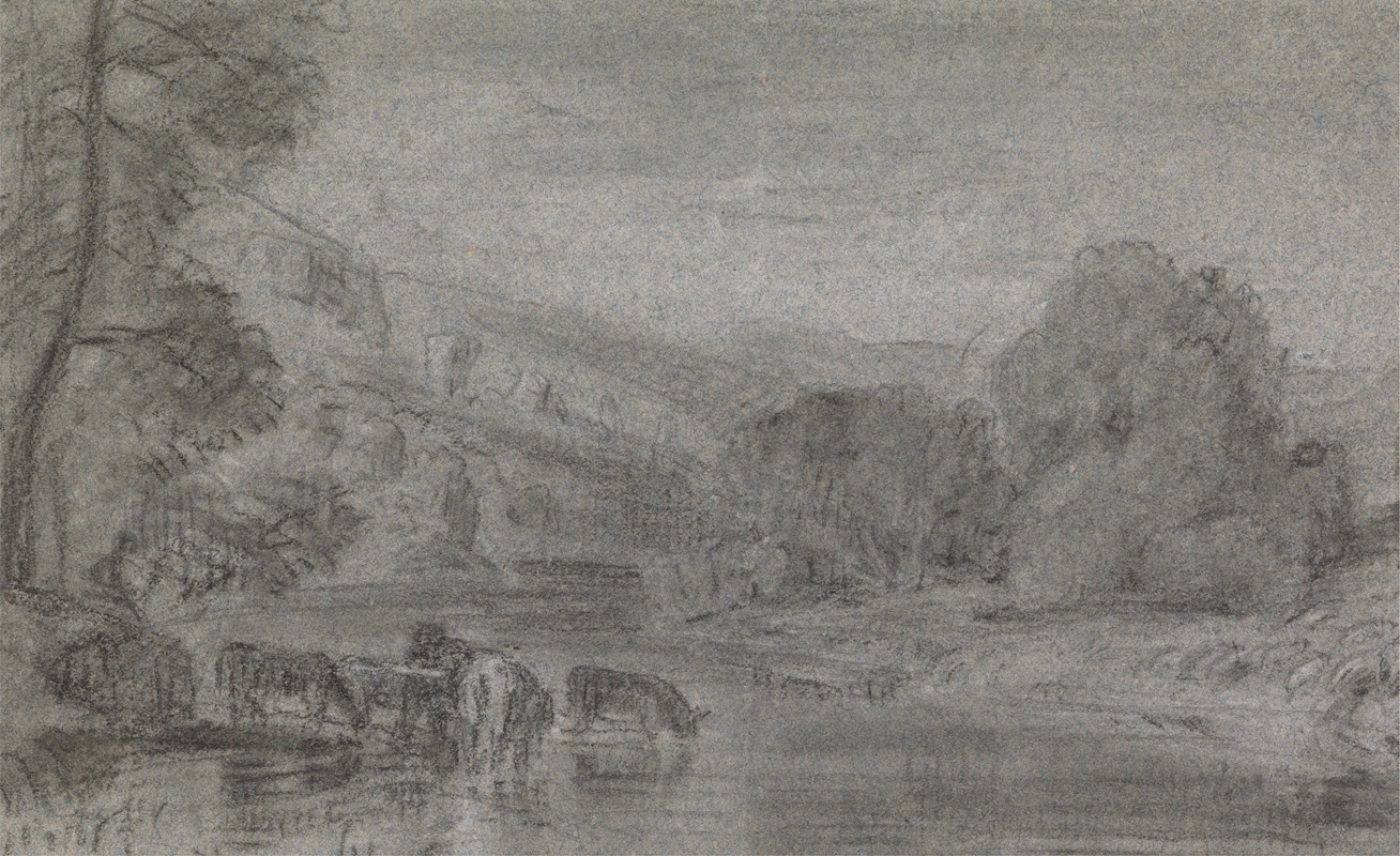 Landscape with Cattle Watering by Джошуа Кристалл — digital art print download