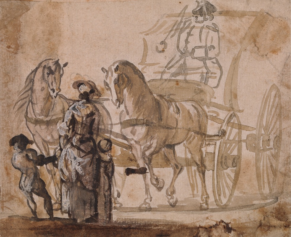 A Carriage and Pair, with Coachman by Пол Сэндби, 1774 — digital art print download
